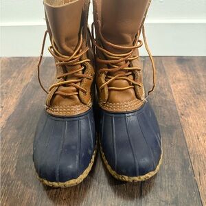 LL Bean Brown and Navy Duck Boots